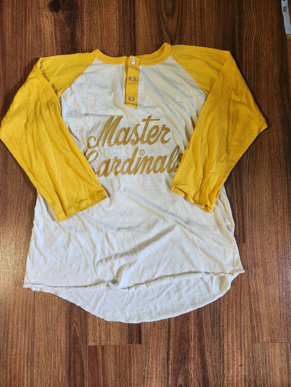 Vintage Yellow and White Henley Baseball T Shirt Size M/L